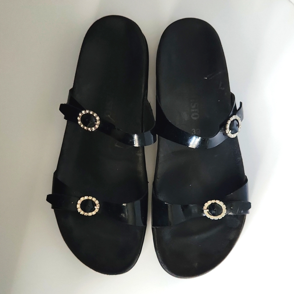 Sale 🔥 Mephisto Women's Black Pantent Leather Rhinestone Sandals Size 39